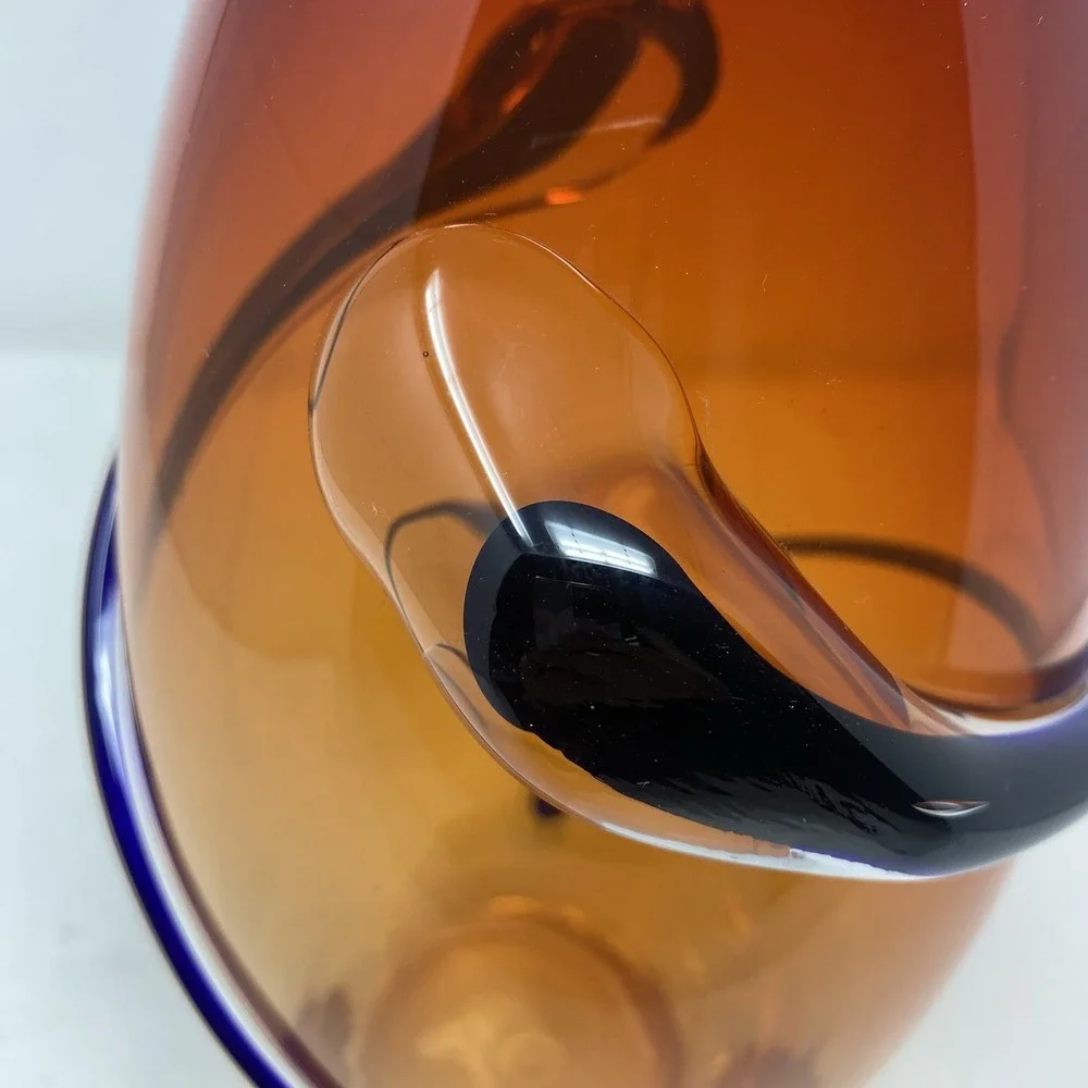 VTG Hand Blown Murano Art Glass Red Amber Swirl‎ Wrap Mid Century Lava 12